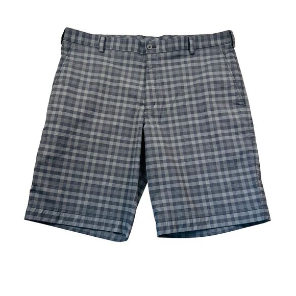 Nike Golf Shorts Men's 38 Plaid Black Gray Dri Fit Flat Front Pockets - Picture 1 of 5